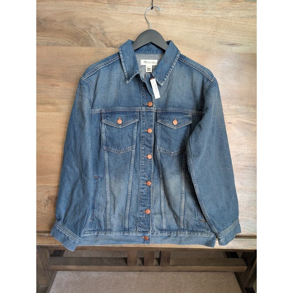NWT Madewell Trucker Jacket Women M Blue Denim Medium Wash Collared Button Front